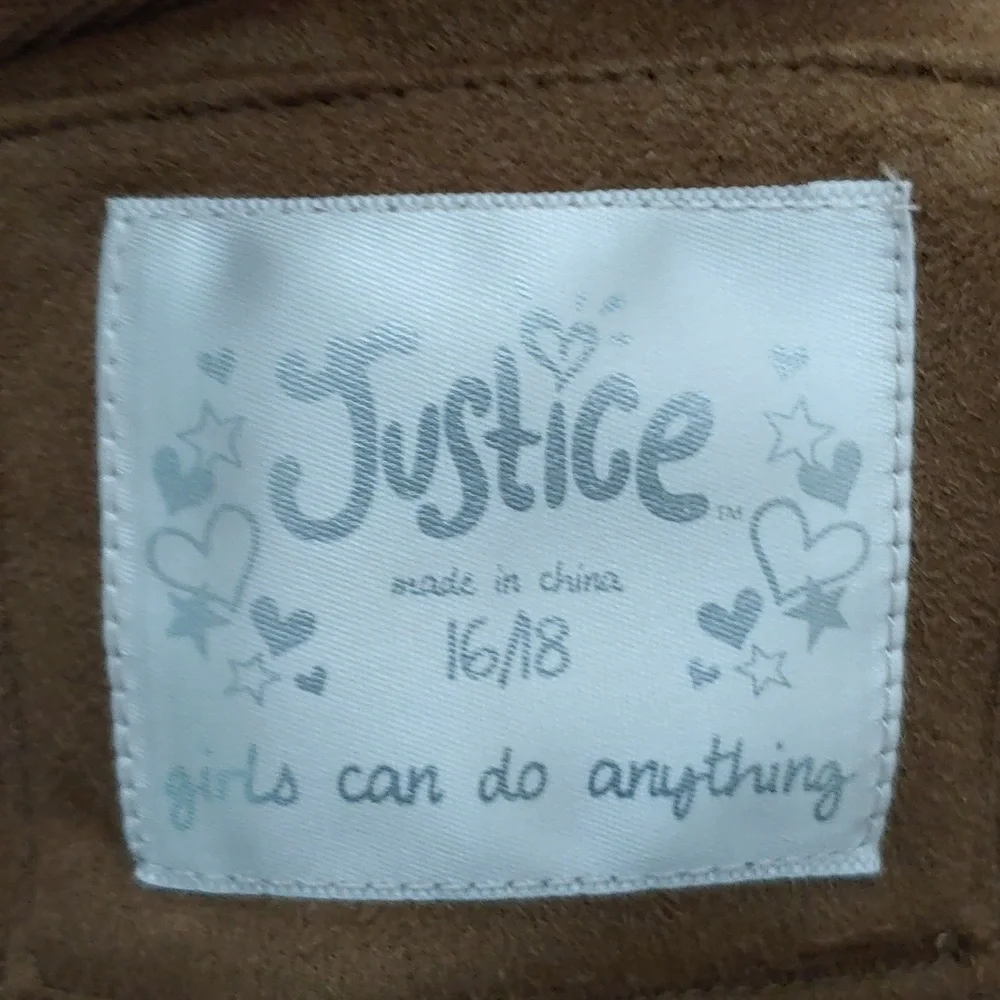 Justice Girls Size 16/18 Faux Leather Jacket with Fringe accents at collar bones